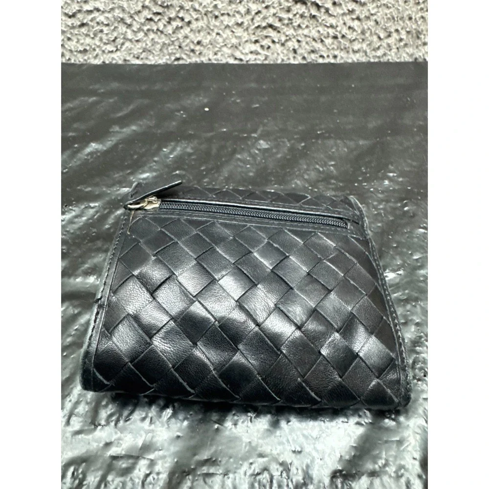 Neiman Marcus Mens Intrecciato Woven Leather Compact Trifold Wallet Black
